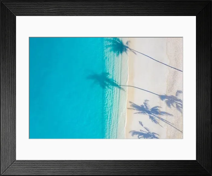 Framed Print : Aerial beach, beautiful coastline. Palm trees and amazing sea lagoon. Turquoise water, white sand with palm tree shadow, sunny day, tropical paradise Framed Print : Aerial beach, beautiful coastline. Palm trees and amazing sea lagoon. Turquoise water, white sand with palm tree shadow, sunny day, tropical paradise