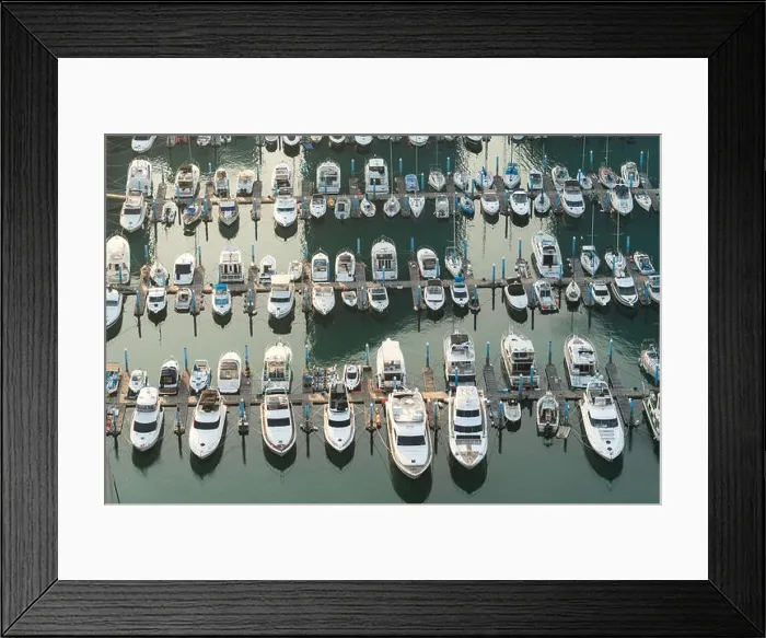 Framed Print : Yatch harbor marina pier and boat dock yatchs and vessels awaiting the open sea. Aerial drone view looking straight down above T-Head Framed Print : Yatch harbor marina pier and boat dock yatchs and vessels awaiting the open sea. Aerial drone view looking straight down above T-Head