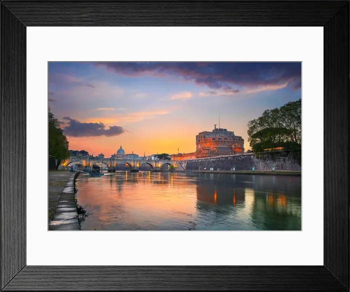 Framed Print : Rome. Image of the Castle of Holy Angel and Holy Angel Bridge over the Tiber River in Rome at sunset Framed Print : Rome. Image of the Castle of Holy Angel and Holy Angel Bridge over the Tiber River in Rome at sunset