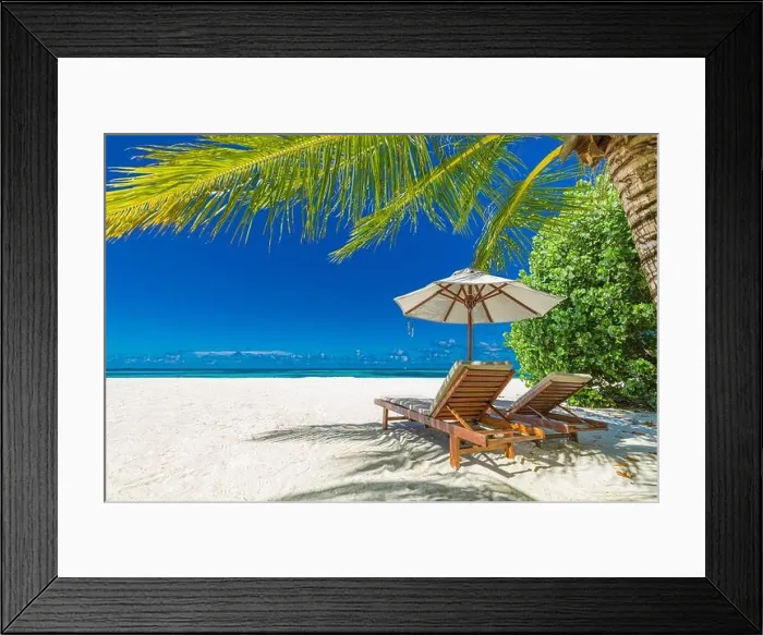 Framed Print : Beautiful tropical beach banner. White sand, coco palms travel tourism wide panorama concept. Amazing beach landscape. Luxury island resort vacation Framed Print : Beautiful tropical beach banner. White sand, coco palms travel tourism wide panorama concept. Amazing beach landscape. Luxury island resort vacation
