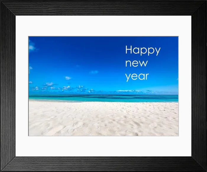 Framed Print : Happy new year written in the sky. Artistic summer beach holiday with new years eve concept Framed Print : Happy new year written in the sky. Artistic summer beach holiday with new years eve concept