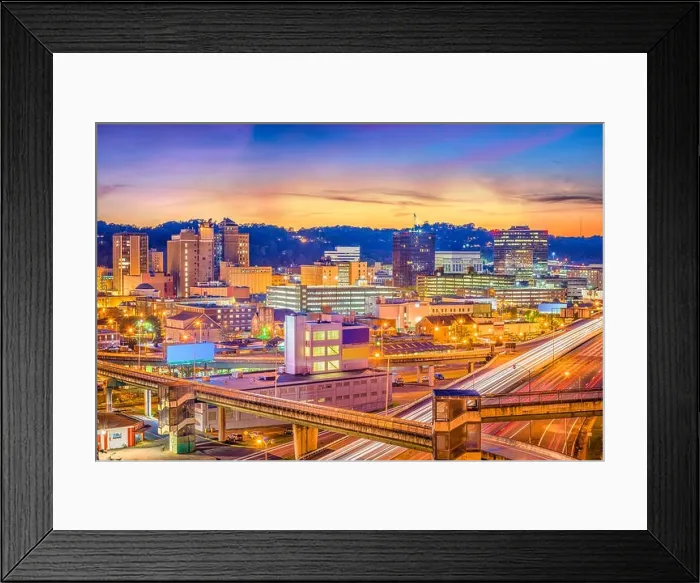 Framed Print : Charleston, West Virginia, USA downtown skyline over the interstate and the river Framed Print : Charleston, West Virginia, USA downtown skyline over the interstate and the river