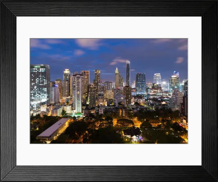 Framed Print : Bangkok cityscape at dusk. Landscape of Bangkok business building around downtown. Modern high building in business district area at night in Thailand Framed Print : Bangkok cityscape at dusk. Landscape of Bangkok business building around downtown. Modern high building in business district area at night in Thailand
