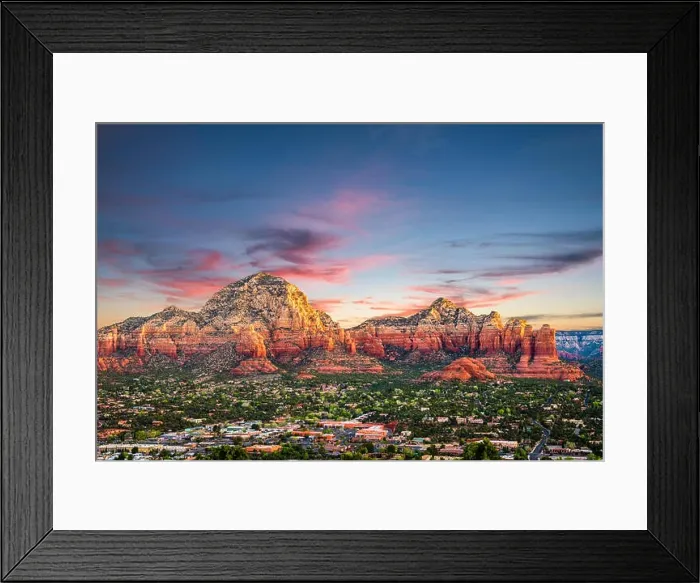 Framed Print : Sedona, Arizona, USA downtown and Coffee Pot Mountain at dusk Framed Print : Sedona, Arizona, USA downtown and Coffee Pot Mountain at dusk