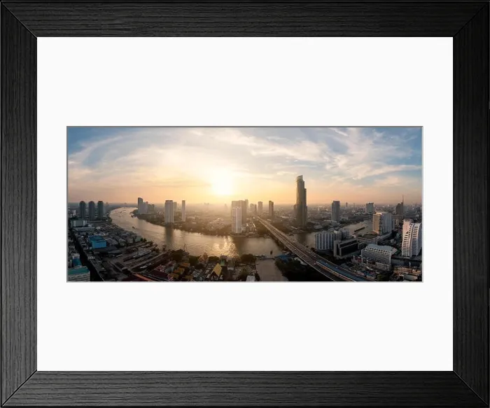 Framed Print : Landscape of Chao phraya river in Bangkok city in evening time with bird view. Bangkok City at night time, Hotel and resident area in the capital of T Framed Print : Landscape of Chao phraya river in Bangkok city in evening time with bird view. Bangkok City at night time, Hotel and resident area in the capital of T