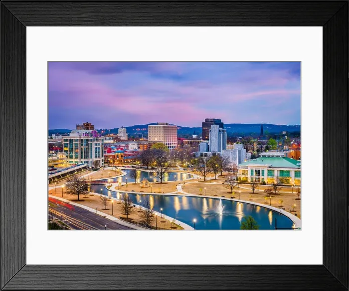 Framed Print : Huntsville, Alabama, USA park and downtown cityscape at twilight