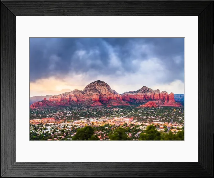 Framed Print : Sedona, Arizona, USA downtown and Coffee Pot Mountain at dusk Framed Print : Sedona, Arizona, USA downtown and Coffee Pot Mountain at dusk