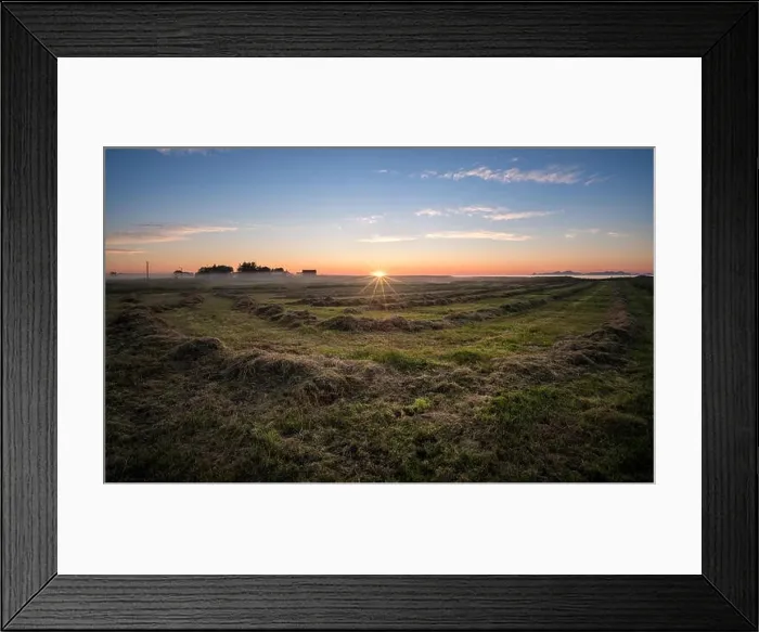 Framed Print : Scenic sunset landscape with farm and meadow at bright summer night in Lofoten Islands, Norway Framed Print : Scenic sunset landscape with farm and meadow at bright summer night in Lofoten Islands, Norway