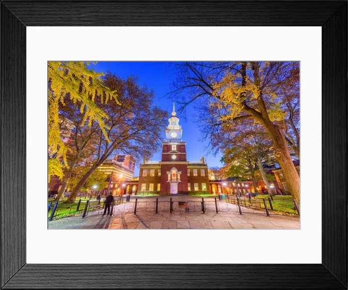 Framed Print : Philadelphia, Pennsylvania, USA at Independence Hall at twilight during autumn season