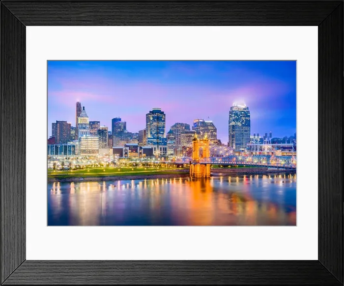 Framed Print : Cincinnati, Ohio, USA skyline on the river at dusk Framed Print : Cincinnati, Ohio, USA skyline on the river at dusk