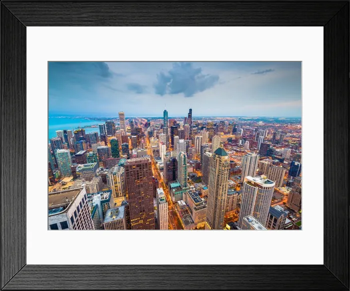 Framed Print : Chicago, Illinois USA aerial skyline after sunset Framed Print : Chicago, Illinois USA aerial skyline after sunset