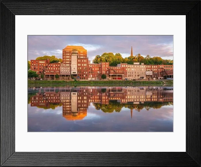 Framed Print : Augusta, Maine, USA downtown skyline on the Kennebec River at twilight