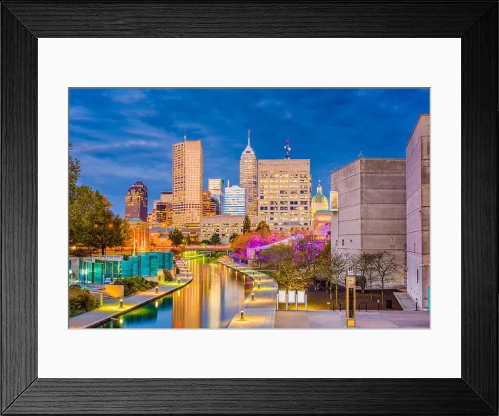 Framed Print : Indianapolis, Indiana, USA downtown skyline over the river walk Framed Print : Indianapolis, Indiana, USA downtown skyline over the river walk