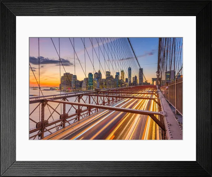 Framed Print : New York, New York, USA Lower Manhattan skyline after sunset from the Brooklyn Bridge Framed Print : New York, New York, USA Lower Manhattan skyline after sunset from the Brooklyn Bridge