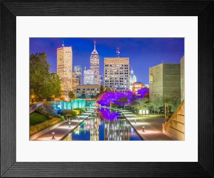 Framed Print : Indianapolis, Indiana, USA downtown skyline over the river walk