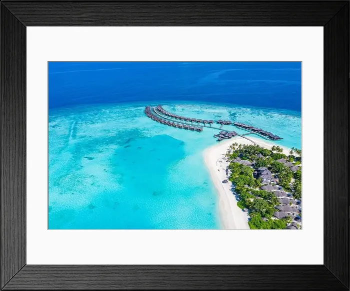 Framed Print : Aerial photo of beautiful Maldives paradise tropical beach. Amazing view, blue turquoise lagoon water, palm trees and white sandy beach. Luxury travel Framed Print : Aerial photo of beautiful Maldives paradise tropical beach. Amazing view, blue turquoise lagoon water, palm trees and white sandy beach. Luxury travel