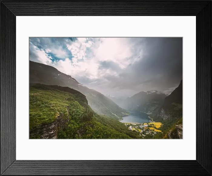 Framed Print : Geirangerfjord, Norway - Geiranger In Geirangerfjorden In Rainy Summer Day. Famous Norwegian Landmark And Popular Destination