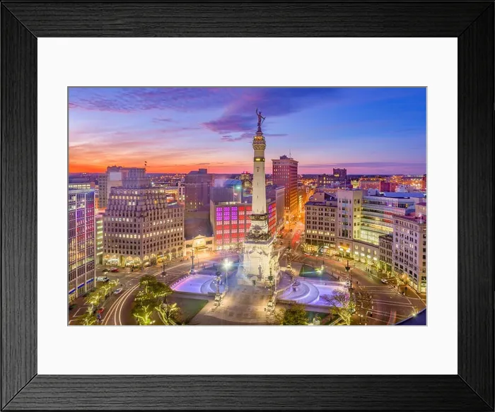 Framed Print : Indianapolis, Indiana, USA downtown cityscape over Monument Circle at dusk Framed Print : Indianapolis, Indiana, USA downtown cityscape over Monument Circle at dusk
