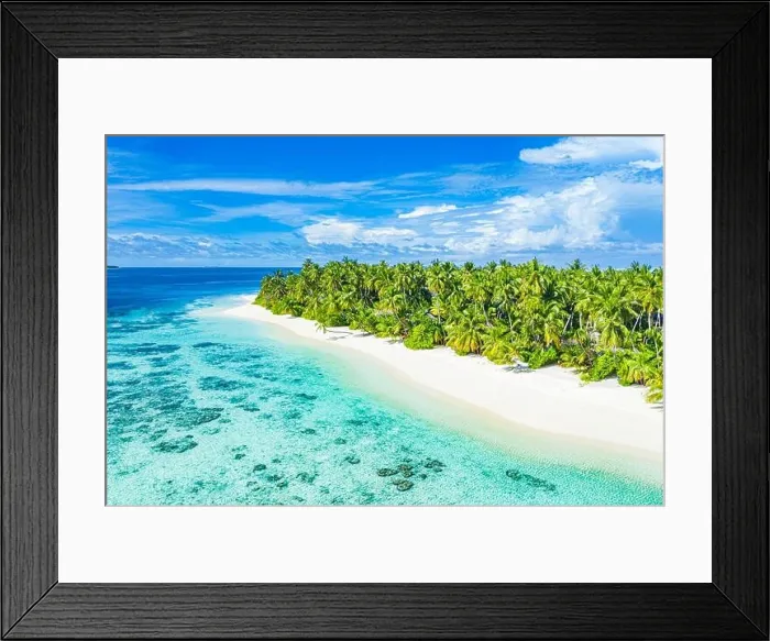 Framed Print : Aerial photo of beautiful Maldives paradise tropical beach. Amazing view, blue turquoise lagoon water, palm trees and white sandy beach. Luxury travel Framed Print : Aerial photo of beautiful Maldives paradise tropical beach. Amazing view, blue turquoise lagoon water, palm trees and white sandy beach. Luxury travel