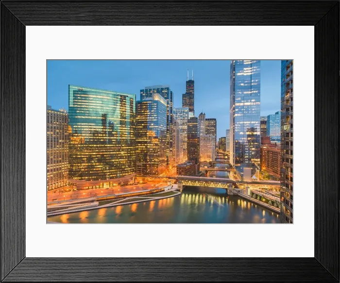 Framed Print : Chicago, Illinois USA skyline over the river twilight Framed Print : Chicago, Illinois USA skyline over the river twilight