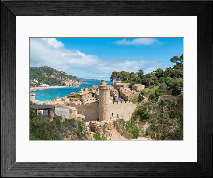 Framed Print : Aerial view of Fortress Vila Vella and Badia de Tossa bay at summer in Tossa de Mar on Costa Brava, Catalonia, Spain Framed Print : Aerial view of Fortress Vila Vella and Badia de Tossa bay at summer in Tossa de Mar on Costa Brava, Catalonia, Spain