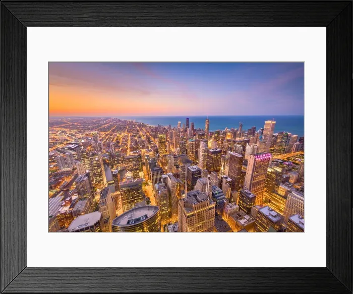 Framed Print : Chicago, Illinois USA aerial skyline after sunset Framed Print : Chicago, Illinois USA aerial skyline after sunset