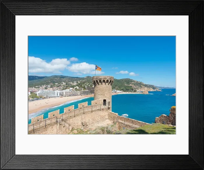 Framed Print : Aerial view of Fortress Vila Vella and Badia de Tossa bay at summer in Tossa de Mar on Costa Brava, Catalonia, Spain Framed Print : Aerial view of Fortress Vila Vella and Badia de Tossa bay at summer in Tossa de Mar on Costa Brava, Catalonia, Spain