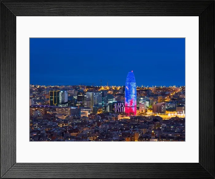 Framed Print : Scenic aerial view of Barcelona city skyscraper and skyline at night in Barcelona, Spain Framed Print : Scenic aerial view of Barcelona city skyscraper and skyline at night in Barcelona, Spain