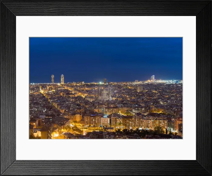 Framed Print : Top view of Barcelona city skyline during evening in Barcelona, Catalonia, Spain Framed Print : Top view of Barcelona city skyline during evening in Barcelona, Catalonia, Spain