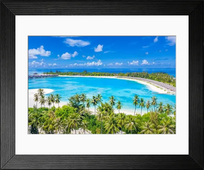 Framed Print : Aerial landscape with tropical resort villas, bungalow, palm trees and amazing sea shore. Travel destination, luxury vacation, summer nature scene Framed Print : Aerial landscape with tropical resort villas, bungalow, palm trees and amazing sea shore. Travel destination, luxury vacation, summer nature scene