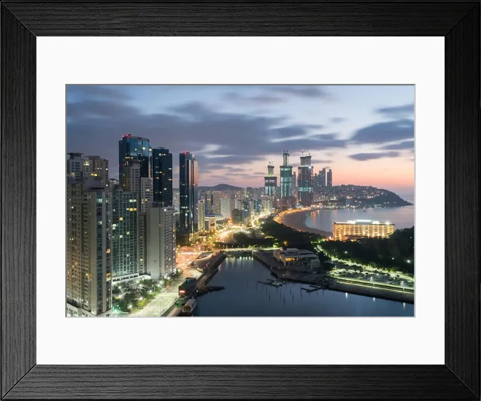 Framed Print : Night view of Haeundae beach. Haeundae beach is Busan's most popular beach in South Korea Framed Print : Night view of Haeundae beach. Haeundae beach is Busan's most popular beach in South Korea