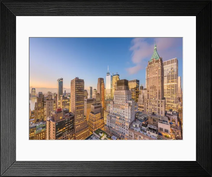 Framed Print : New York, New York, USA Lower Manhattan financial district cityscape from above at twilight Framed Print : New York, New York, USA Lower Manhattan financial district cityscape from above at twilight