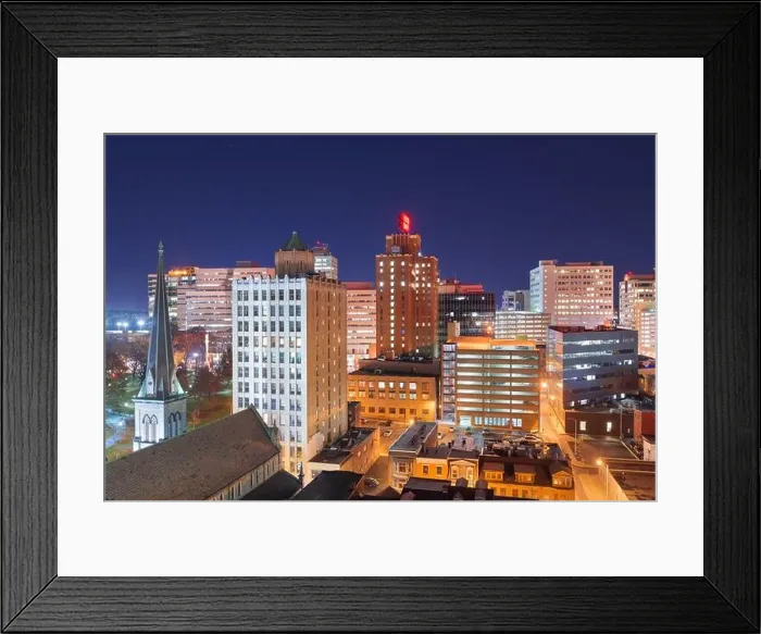 Framed Print : Harrisburg, Pennsylvania, USA cityscape with historic church tower at night Framed Print : Harrisburg, Pennsylvania, USA cityscape with historic church tower at night