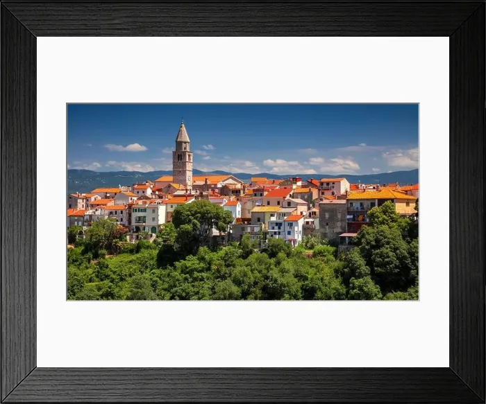 Framed Print : Vrbnik, Croatia. Panoramic cityscape image of iconic village of Vrbnik, Croatia located on Krk Island at beautiful summer day Framed Print : Vrbnik, Croatia. Panoramic cityscape image of iconic village of Vrbnik, Croatia located on Krk Island at beautiful summer day