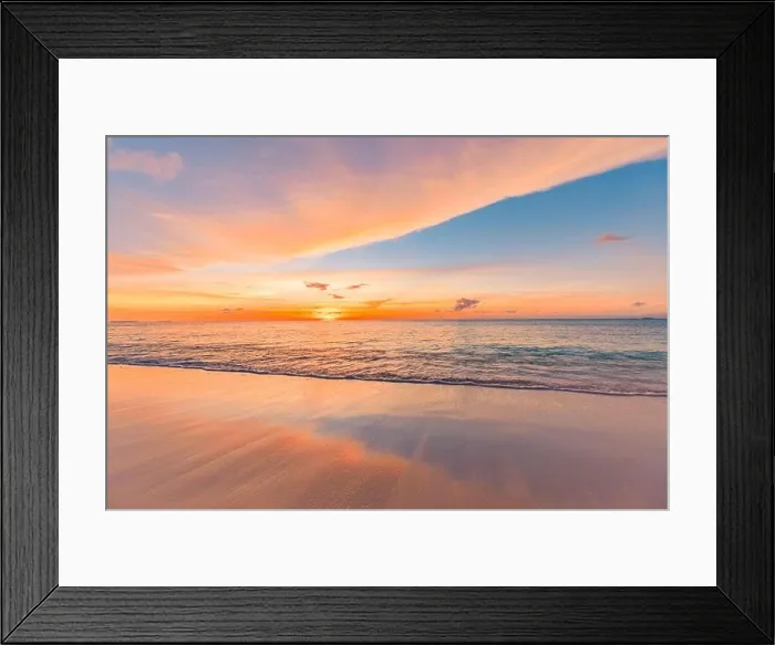 Framed Print : Sea sand sky concept, sunset colors clouds, horizon, horizontal background banner. Inspirational nature landscape, beautiful colors, wonderful scenery Framed Print : Sea sand sky concept, sunset colors clouds, horizon, horizontal background banner. Inspirational nature landscape, beautiful colors, wonderful scenery
