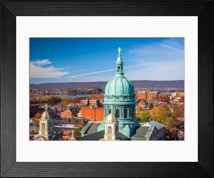 Framed Print : Harrisburg, Pennsylvania, USA cityscape with historic churches during autumn season Framed Print : Harrisburg, Pennsylvania, USA cityscape with historic churches during autumn season