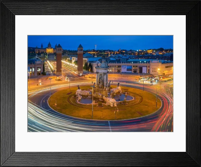 Framed Print : Panoramic view of Placa d'Espanya in Barcelona at night. This iconic square is located at the foot of Montjuic and it's a major landmark in Barcelona Framed Print : Panoramic view of Placa d'Espanya in Barcelona at night. This iconic square is located at the foot of Montjuic and it's a major landmark in Barcelona