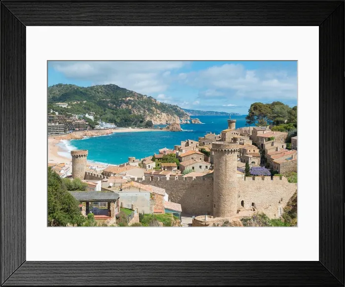 Framed Print : Aerial view of Fortress Vila Vella and Badia de Tossa bay at summer in Tossa de Mar on Costa Brava, Catalonia, Spain Framed Print : Aerial view of Fortress Vila Vella and Badia de Tossa bay at summer in Tossa de Mar on Costa Brava, Catalonia, Spain