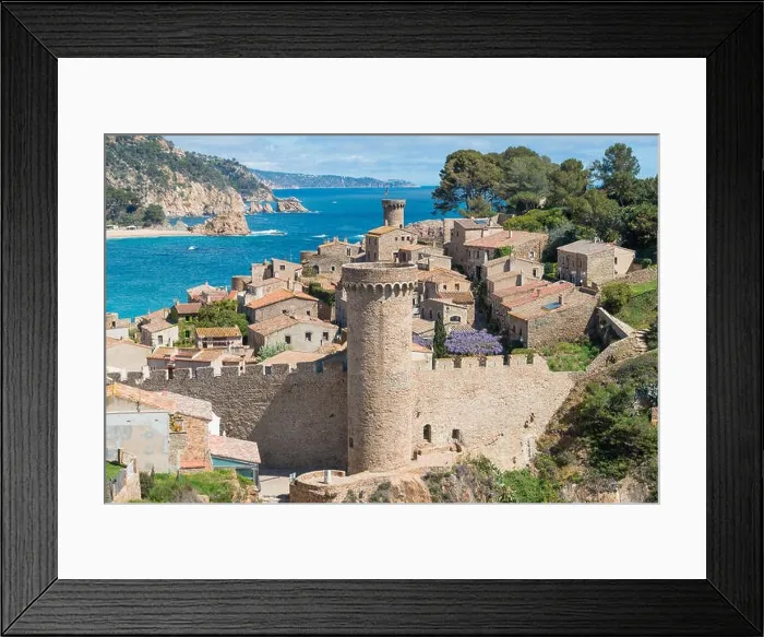 Framed Print : Aerial view of Fortress Vila Vella and Badia de Tossa bay at summer in Tossa de Mar on Costa Brava, Catalonia, Spain Framed Print : Aerial view of Fortress Vila Vella and Badia de Tossa bay at summer in Tossa de Mar on Costa Brava, Catalonia, Spain