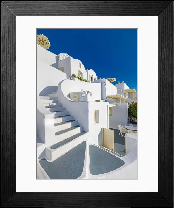 Framed Print : Peaceful view in Santorini, Greece with white architecture cruise ships, Mediterranean summer mood, vacation and travel background. Luxury destination Framed Print : Peaceful view in Santorini, Greece with white architecture cruise ships, Mediterranean summer mood, vacation and travel background. Luxury destination