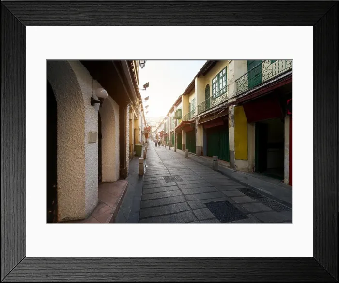 Framed Print : Scenic street in the old town in Macau (Macao) in Rua da Felicidade area in Macau (Macao), China Framed Print : Scenic street in the old town in Macau (Macao) in Rua da Felicidade area in Macau (Macao), China