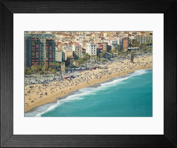 Framed Print : Aerial view of Barcelona, Barceloneta beach and Mediterranean sea in summer day at Barcelona, Spain Framed Print : Aerial view of Barcelona, Barceloneta beach and Mediterranean sea in summer day at Barcelona, Spain