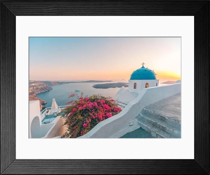 Framed Print : Aegean sea at sundown, Santorini Island, Greece. Mediterranean summer mood, vacation and travel background. Luxury destination, amazing view Framed Print : Aegean sea at sundown, Santorini Island, Greece. Mediterranean summer mood, vacation and travel background. Luxury destination, amazing view