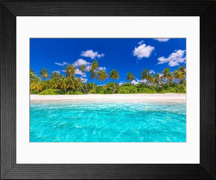 Framed Print : Tranquil beach scene. Sunny exotic tropical beach landscape for background or wallpaper. Design of summer vacation holiday concept. Luxury travel view Framed Print : Tranquil beach scene. Sunny exotic tropical beach landscape for background or wallpaper. Design of summer vacation holiday concept. Luxury travel view
