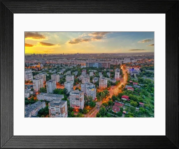 Framed Print : Galati, ROMANIA - July 22, 2021: Aerial view of Galati City, Romania. Night city lights after sunset at blue hour Framed Print : Galati, ROMANIA - July 22, 2021: Aerial view of Galati City, Romania. Night city lights after sunset at blue hour