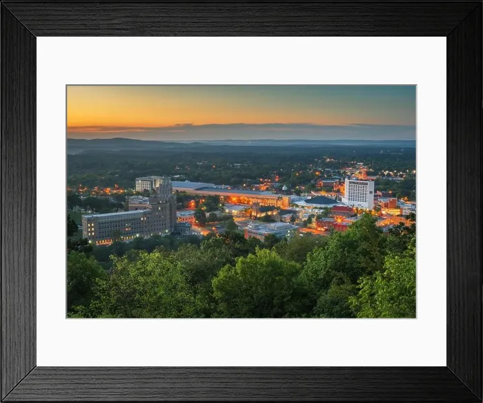 Framed Print : Hot Springs, Arkansas, USA town skyline from above at dawn Framed Print : Hot Springs, Arkansas, USA town skyline from above at dawn