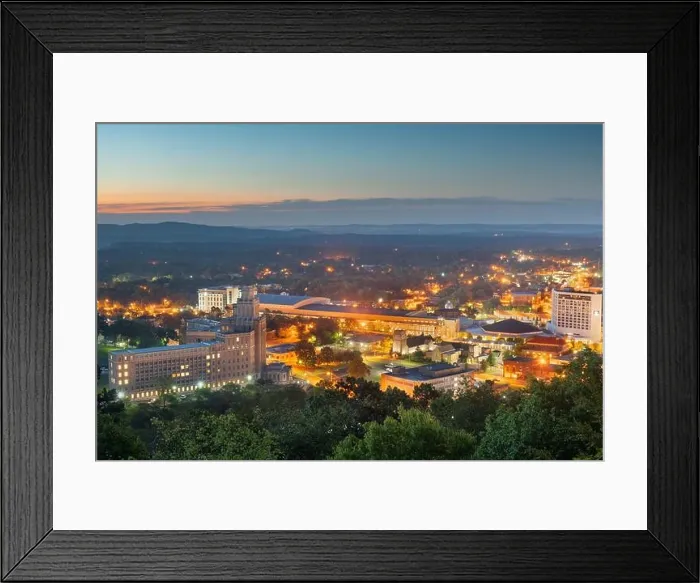 Framed Print : Hot Springs, Arkansas, USA town skyline from above at dawn Framed Print : Hot Springs, Arkansas, USA town skyline from above at dawn