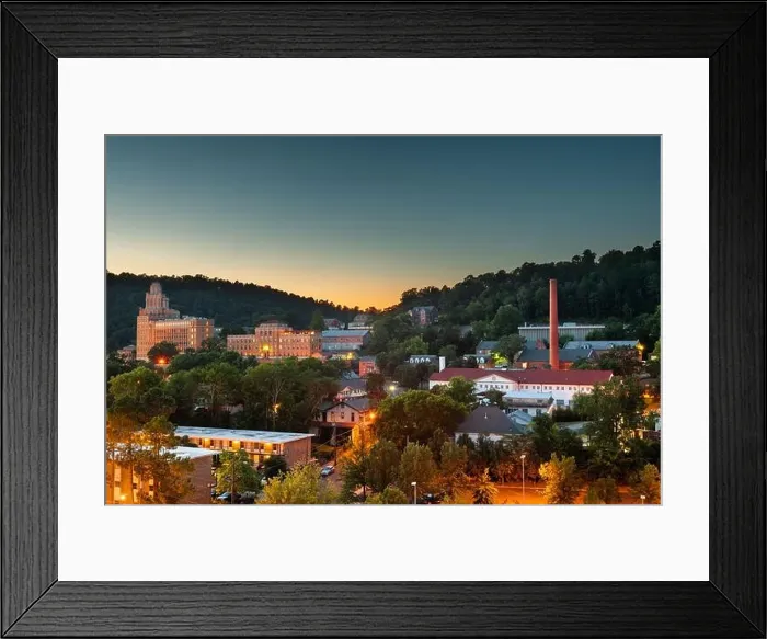 Framed Print : Hot Springs, Arkansas, USA town skyline from above at dawn Framed Print : Hot Springs, Arkansas, USA town skyline from above at dawn