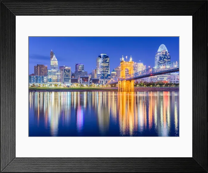 Framed Print : Cincinnati, Ohio, USA skyline on the river at dusk Framed Print : Cincinnati, Ohio, USA skyline on the river at dusk