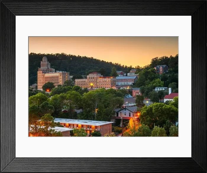 Framed Print : Hot Springs, Arkansas, USA town skyline from above at dawn Framed Print : Hot Springs, Arkansas, USA town skyline from above at dawn